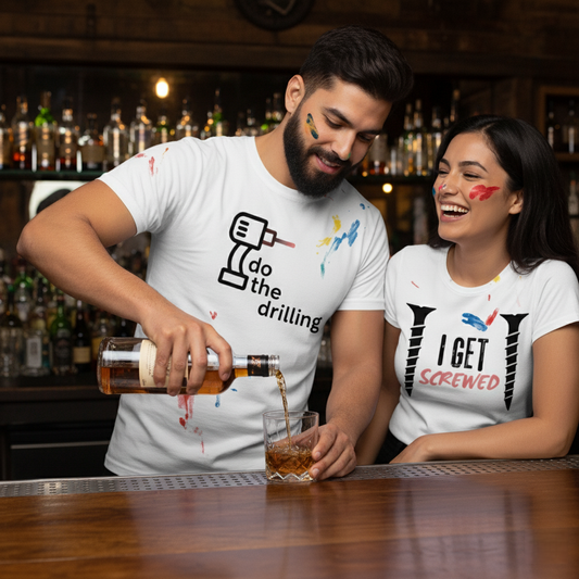 "Power Tools Couple T-Shirt Set His: I Do the Drilling | Hers: I Get Screwed"