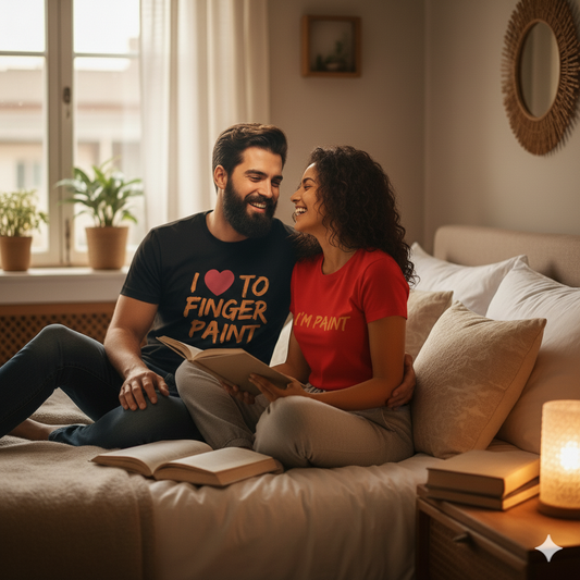 "Finger Paint Couple T-Shirt Set His: I Love to Finger Paint | Hers: I Am Paint"