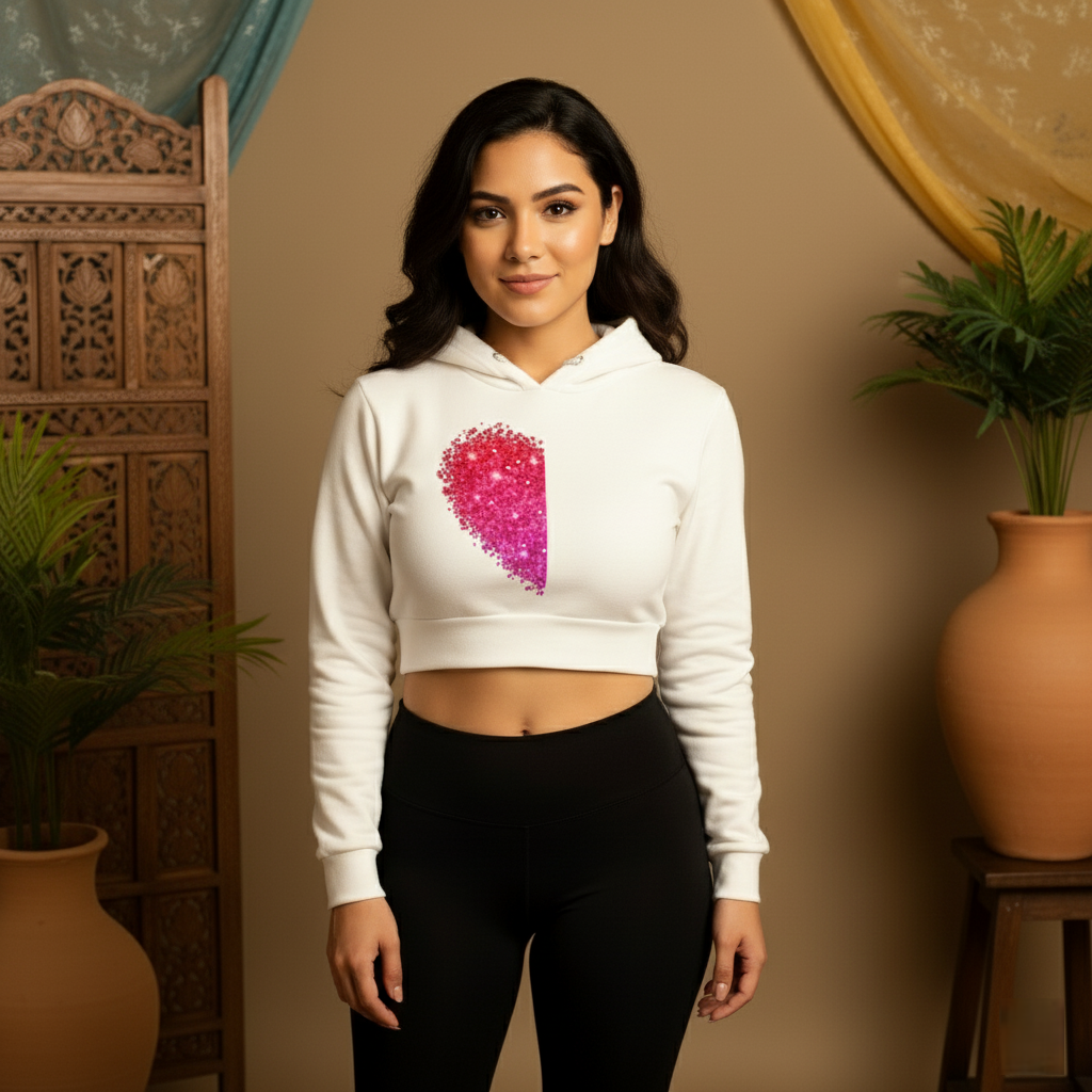 Half Heart Crop Hoodie for Her Cropped Fit by NextDate