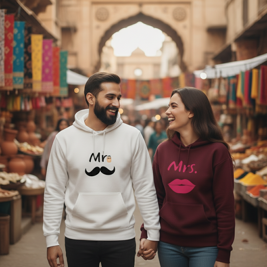 "Mr. & Mrs. Hoodie Set Mustache & Lips Couple Combo"