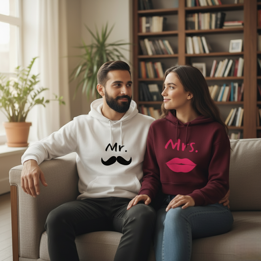 "Mr. & Mrs. Hoodie Set  Mustache & Lips Couple Combo"