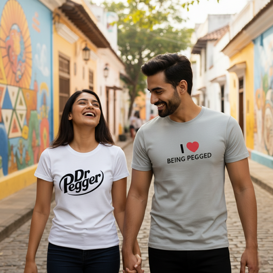 "Pegged & Proud Couple T-Shirt Set  His: I Love Being Pegged | Hers: Dr. Pegger"
