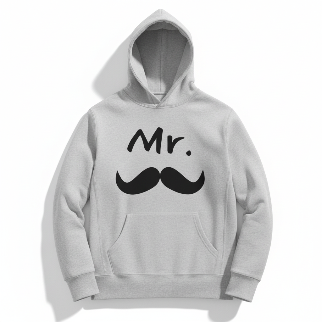 Classic Fit Mr. Hoodie  Mustache Design | Matching Couple Outfit for Men