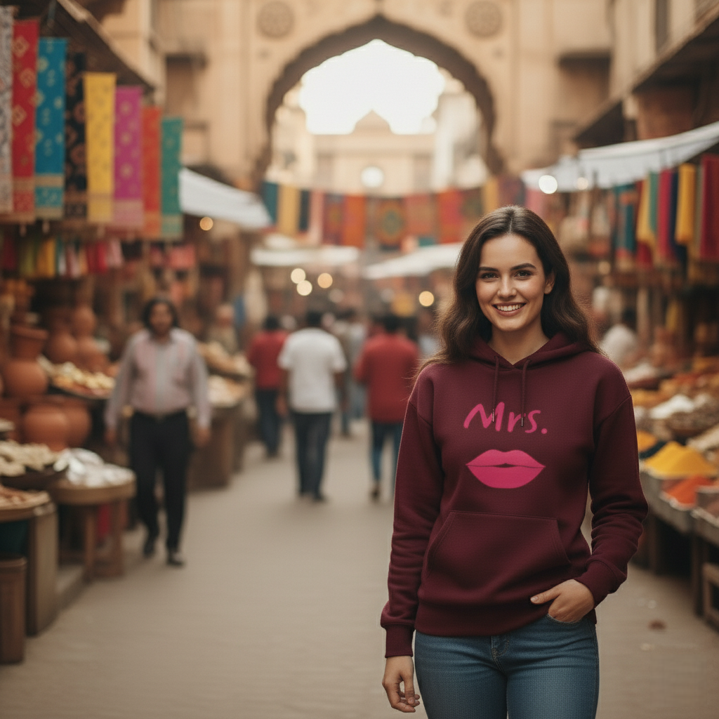 Mrs. Crop Hoodie  Lips Design | Cropped Couple Sweatshirt for Women