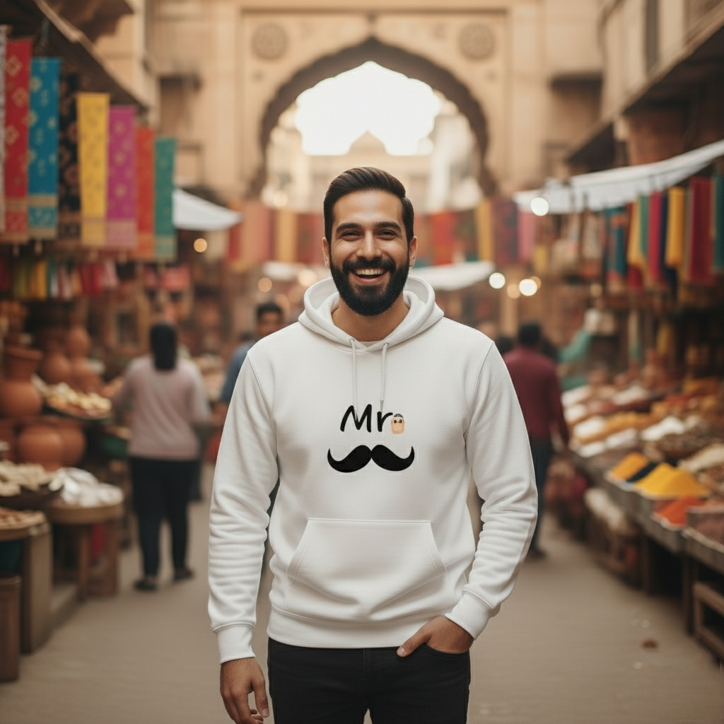 Classic Fit Mr. Hoodie  Mustache Design | Matching Couple Outfit for Men