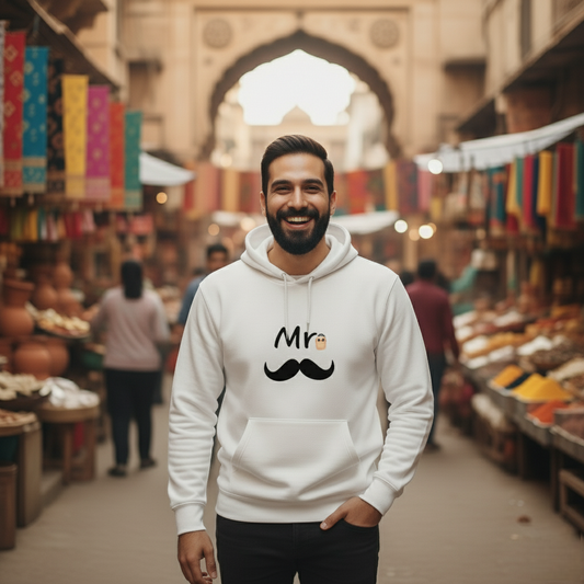 Classic Fit Mr. Hoodie  Mustache Design | Matching Couple Outfit for Men