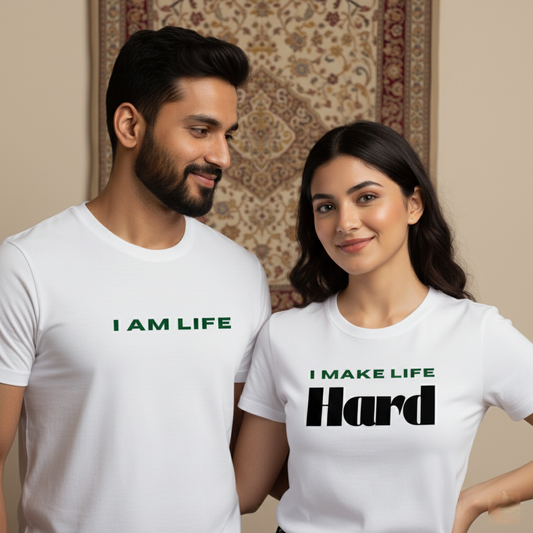 "Life Gets Hard Couple T-Shirt Set  Her: I Make Life Hard | His: I Am Life"