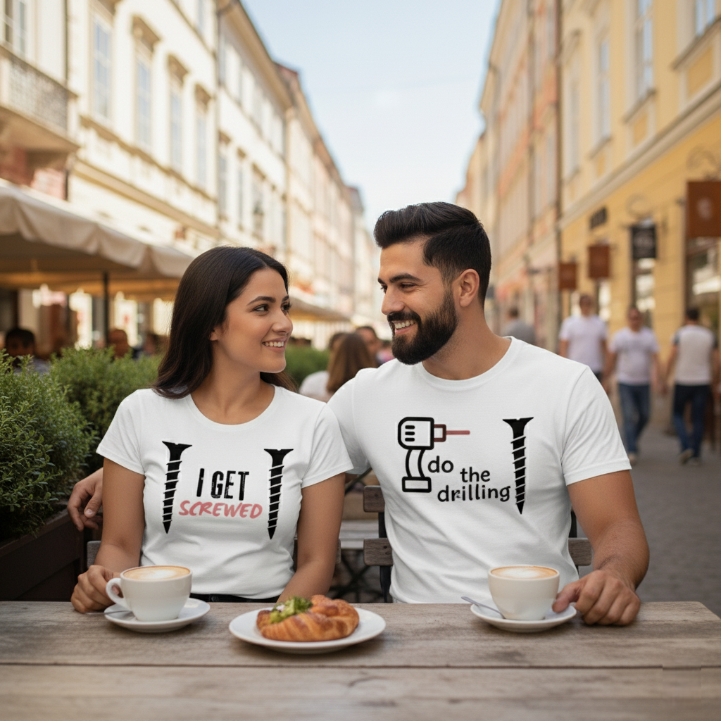 "Power Tools Couple T-Shirt Set  His: I Do the Drilling | Hers: I Get Screwed"