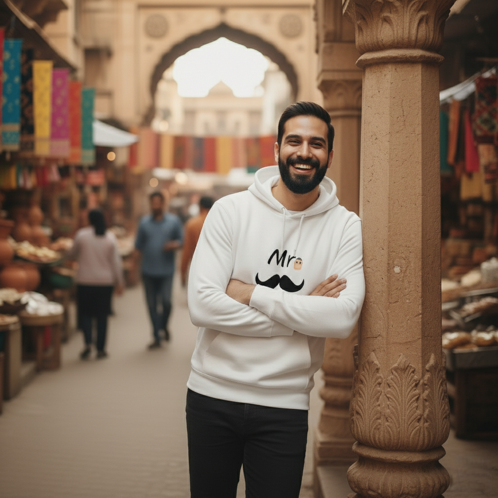 Classic Fit Mr. Hoodie  Mustache Design | Matching Couple Outfit for Men