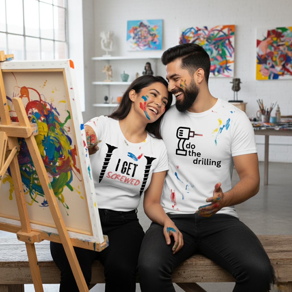 "Power Tools Couple T-Shirt Set  His: I Do the Drilling | Hers: I Get Screwed"