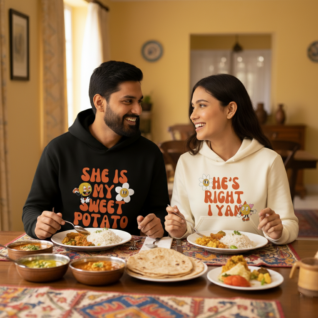 Sweet Potato + I Yam Couple Hoodie Combo  Matching couple hoodie (Black)