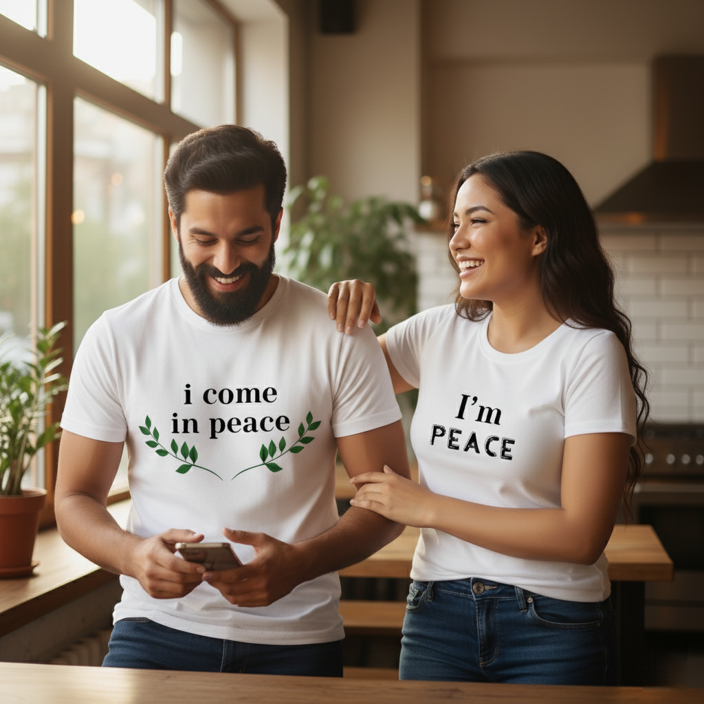 "Peace & Presence Couple T-Shirt Set  His: I Come in Peace | Hers: I Am Peace"