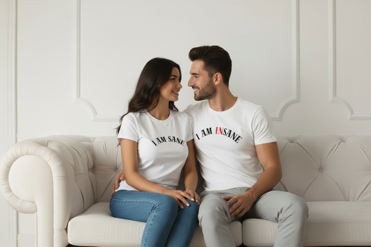"Beautifully Unhinged Couple T-Shirt Set  His: I Am Insane | Hers: I Am Sane"