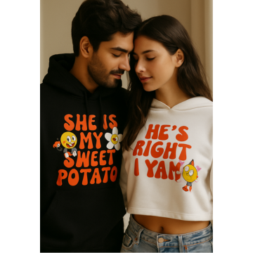 “Sweet Potato + I Yam” Couple Hoodie Combo – Matching couple hoodie (Black)