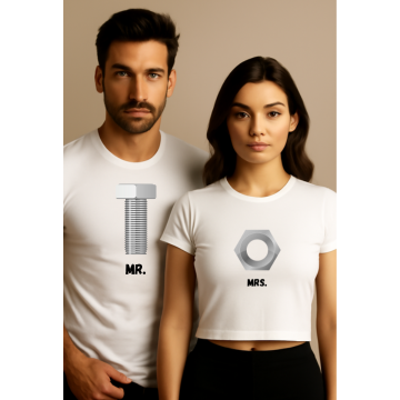 MR. Bolt & MRS. Nut Couple T-Shirt Combo – Funny Matching Tight Fit Love Tees by NextDate