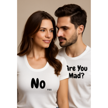 "The Denial Dynamic Couple T-Shirt Set – His: Are You Mad? | Hers: No (yes)"