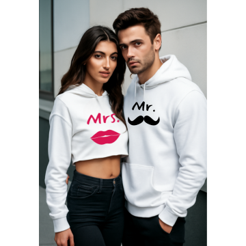 "Mr. & Mrs. Hoodie Set – Mustache & Lips Couple Combo"