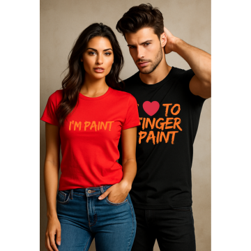 "Finger Paint Couple T-Shirt Set – His: I Love to Finger Paint | Hers: I Am Paint"