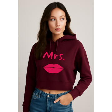Mrs. Crop Hoodie – Lips Design | Cropped Couple Sweatshirt for Women